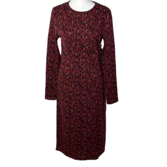 WALTER Baker Shaina Burgundy Leopard Print Knit Midi Long Sleeve Dress- Med, NWT - Picture 4 of 11